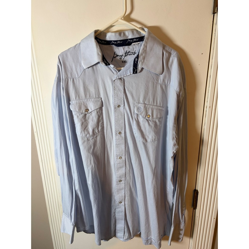 George Strait Wrangler Mens XXL Light Blue Western Pearl Snap Long Sleeve Shirt